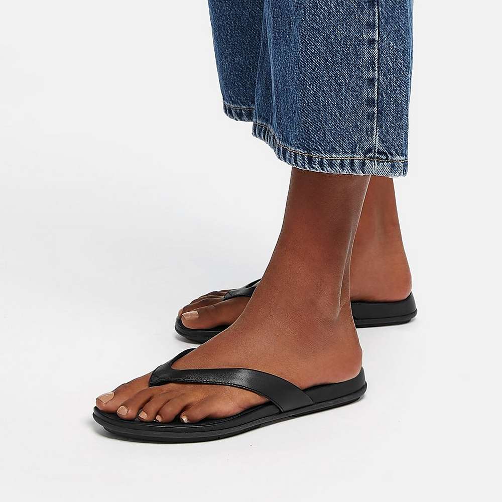 Black Women's Fitflop GRACIE Leather Flip Flops | CB3987042