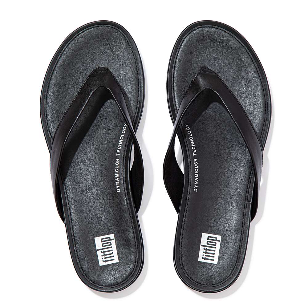 Black Women's Fitflop GRACIE Leather Flip Flops | CB3987042