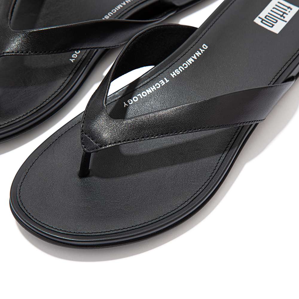 Black Women's Fitflop GRACIE Leather Flip Flops | CB3987042