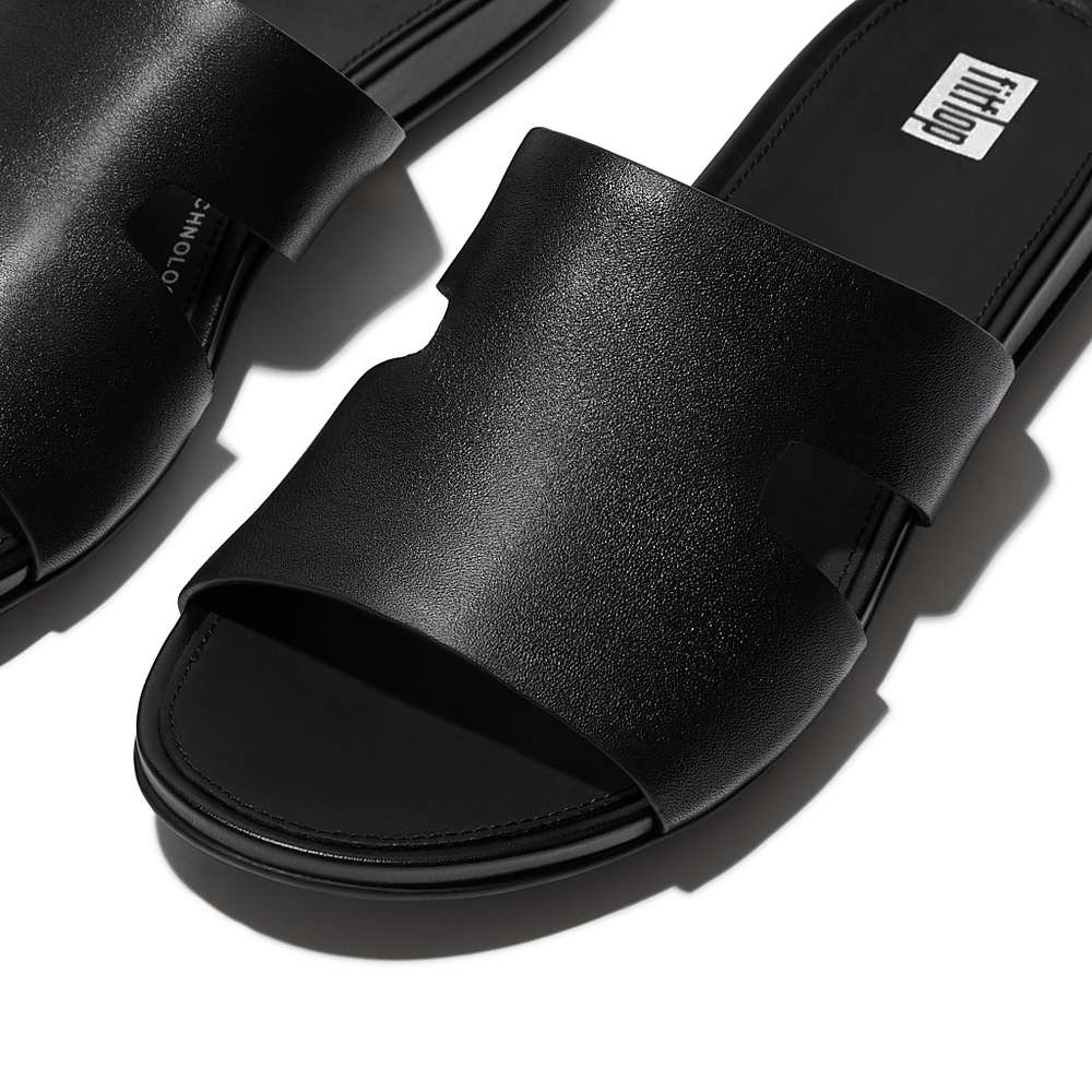 Black Women's Fitflop GRACIE Leather Slides With Toe-Post Sandals | UJ0943512