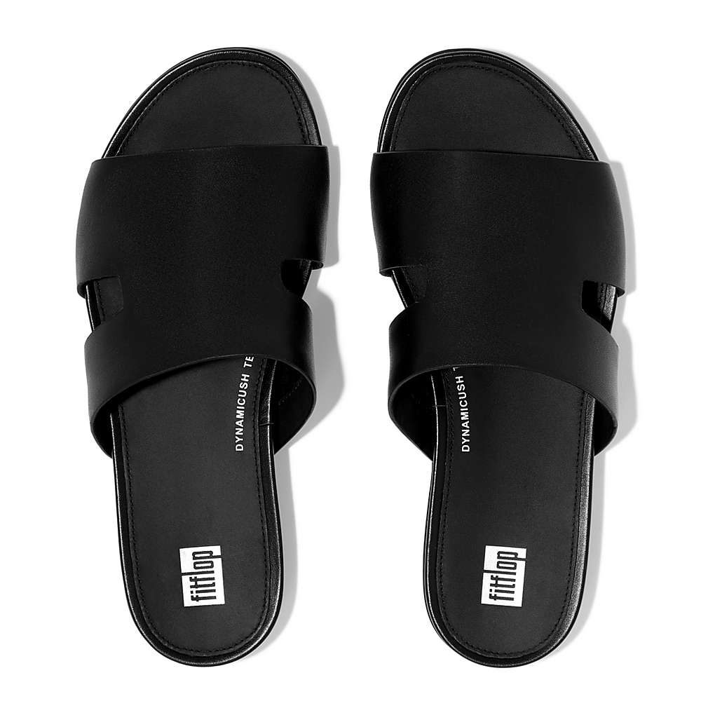 Black Women's Fitflop GRACIE Leather Slides With Toe-Post Sandals | UJ0943512