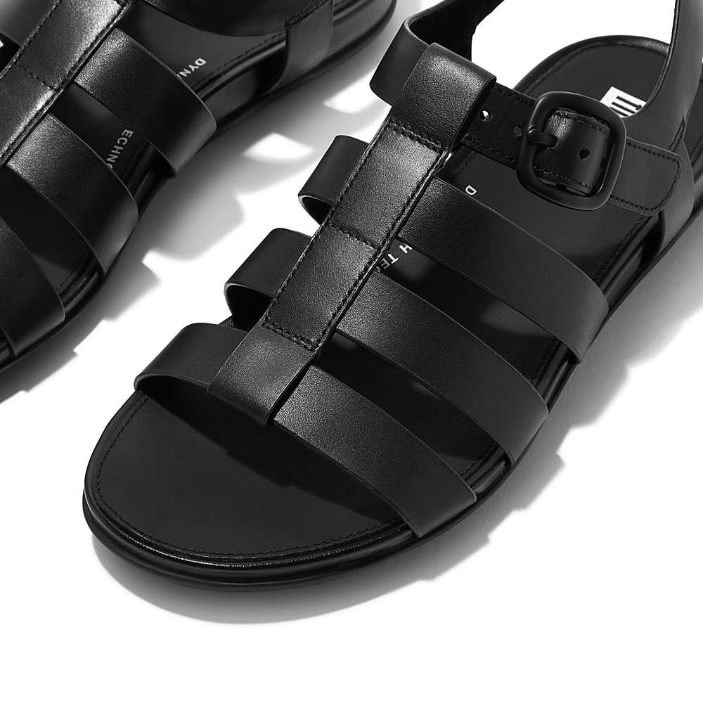 Black Women's Fitflop GRACIE Matt-Buckle Leather Fisherman Sandals | AL2394167