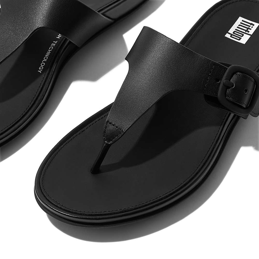 Black Women's Fitflop GRACIE Matt-Buckle Leather Toe-Post Sandals | PF5403261