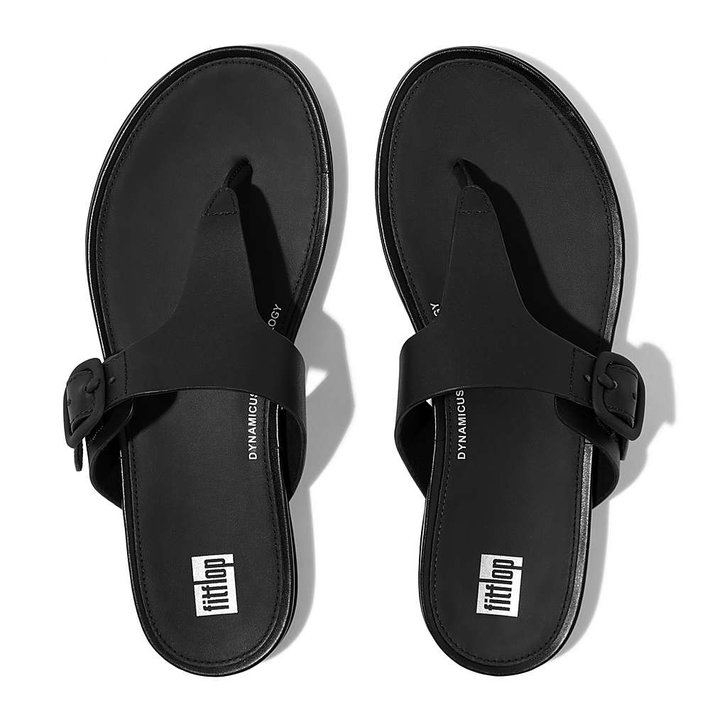 Black Women's Fitflop GRACIE Matt-Buckle Leather Toe-Post Sandals | PF5403261