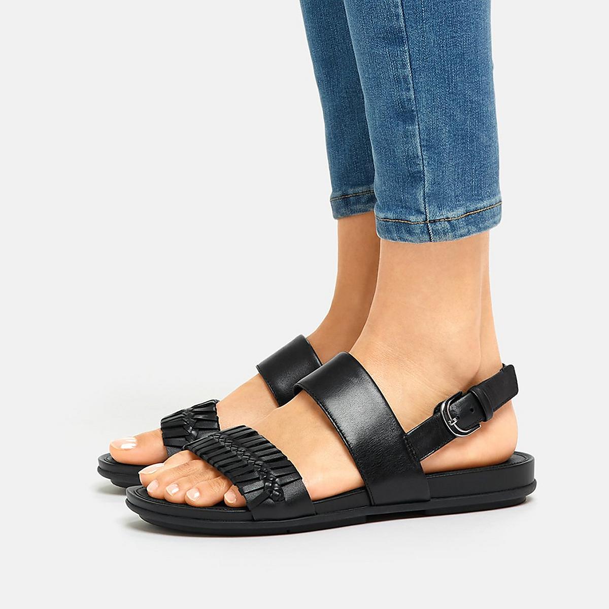 Black Women's Fitflop GRACIE Wrapped Weave Back-Strap Sandals | YE0762491