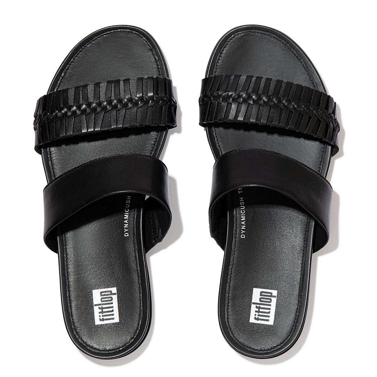 Black Women's Fitflop GRACIE Wrapped Weave Slides Sandals | ZW4852796