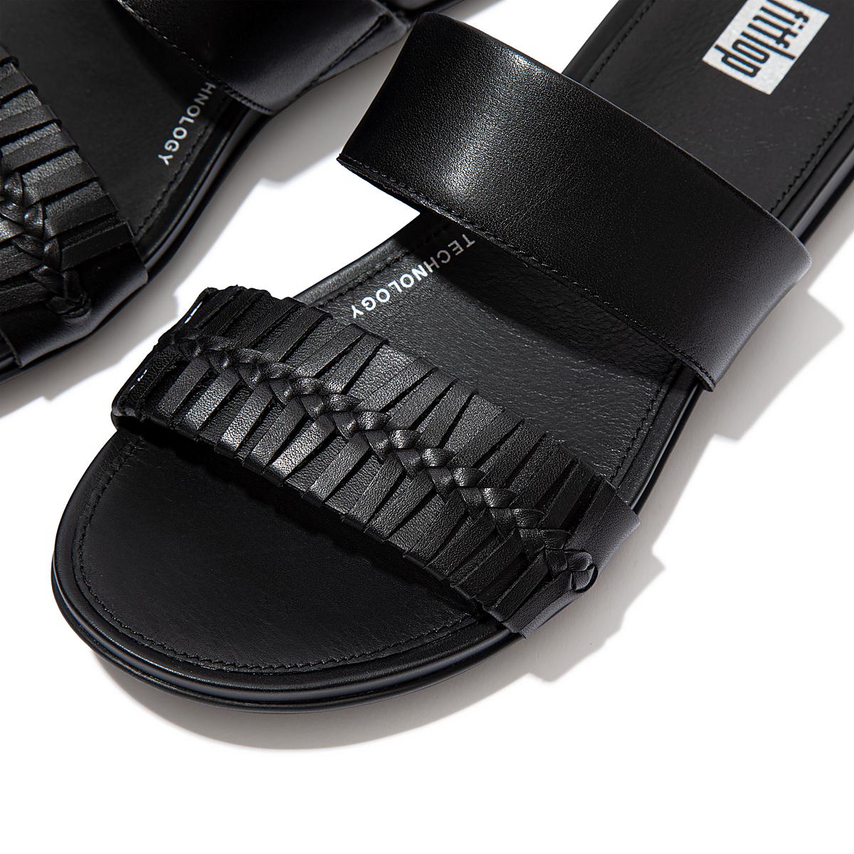 Black Women's Fitflop GRACIE Wrapped Weave Slides Sandals | ZW4852796