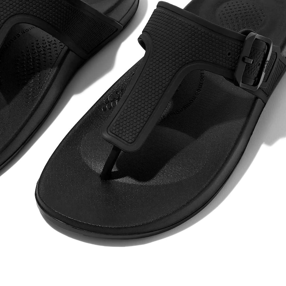 Black Women's Fitflop IQUSHION Adjustable Buckle Flip Flops | BG4067198