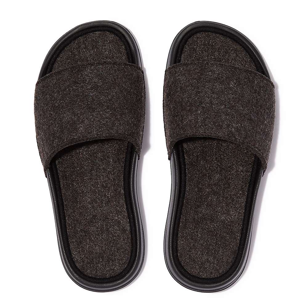 Black Women's Fitflop IQUSHION E01 Felt Slides | QP5908267