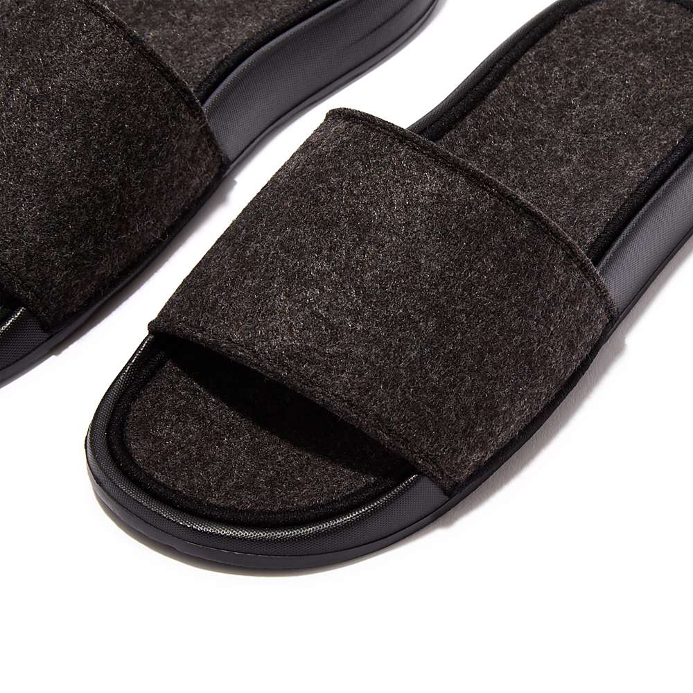 Black Women's Fitflop IQUSHION E01 Felt Slides | QP5908267