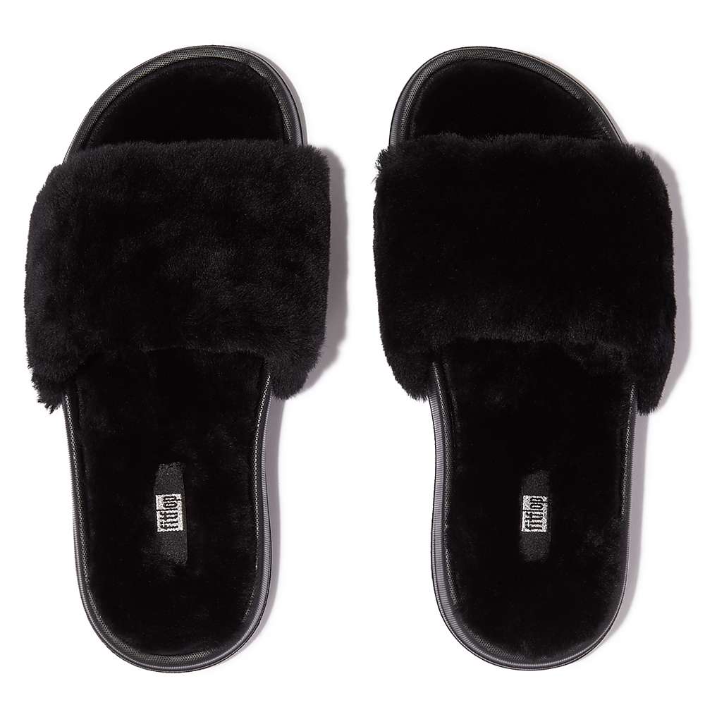 Black Women's Fitflop IQUSHION Shearling Slippers | MJ6357204