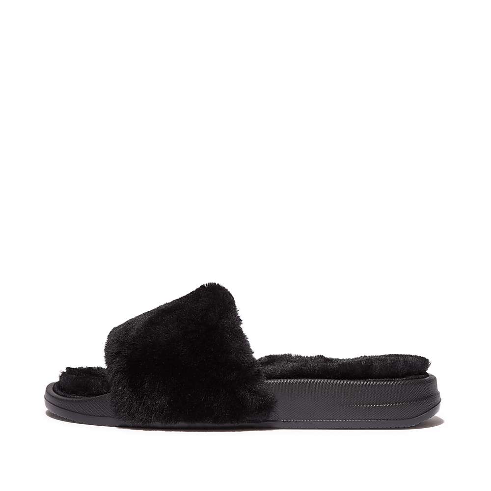 Black Women\'s Fitflop IQUSHION Shearling Slippers | MJ6357204