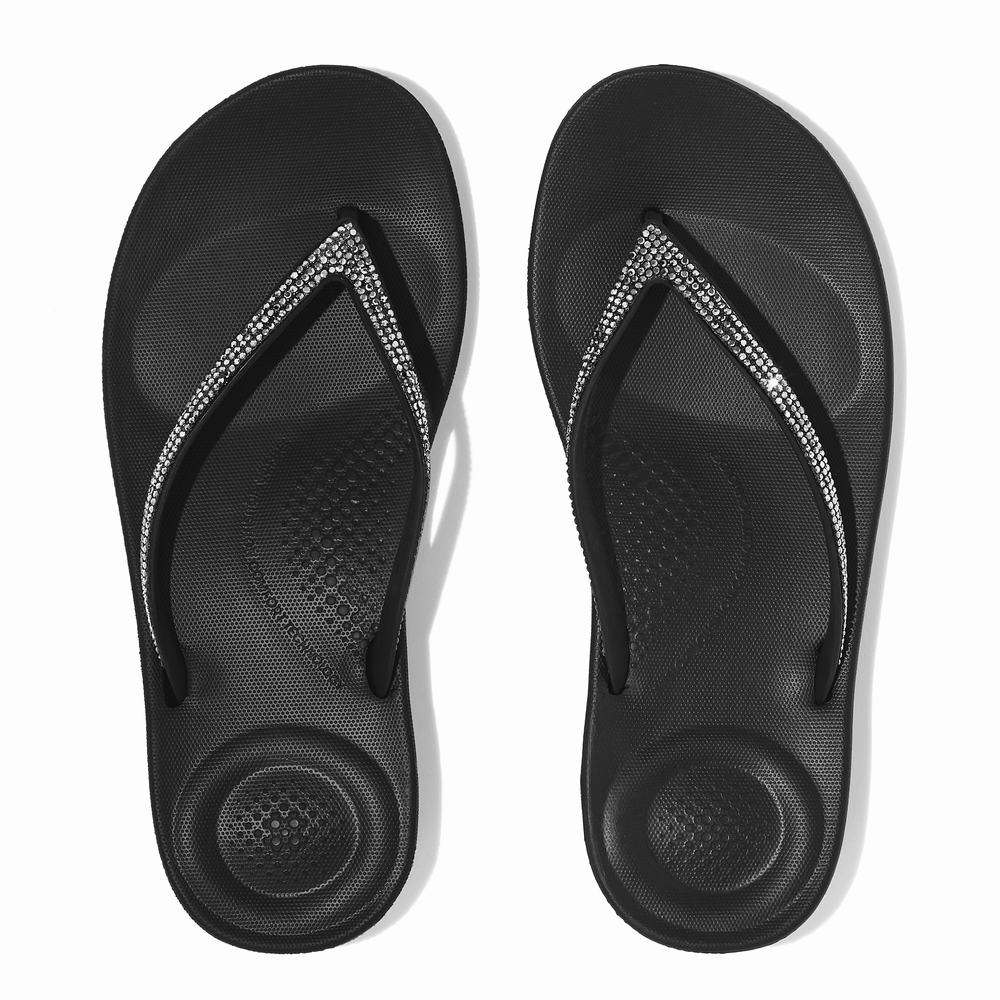 Black Women's Fitflop IQUSHION Sparkle Ergonomic Flip Flops | XO3924187