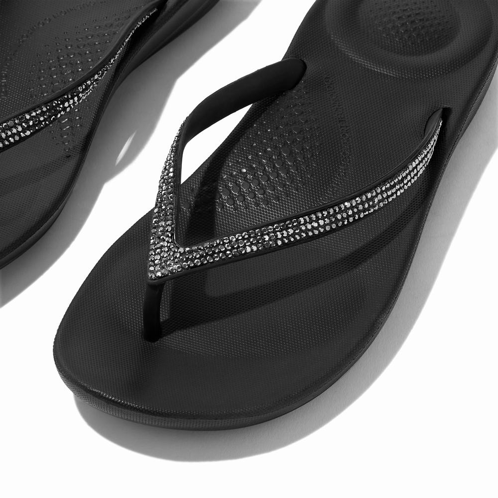 Black Women's Fitflop IQUSHION Sparkle Ergonomic Flip Flops | XO3924187