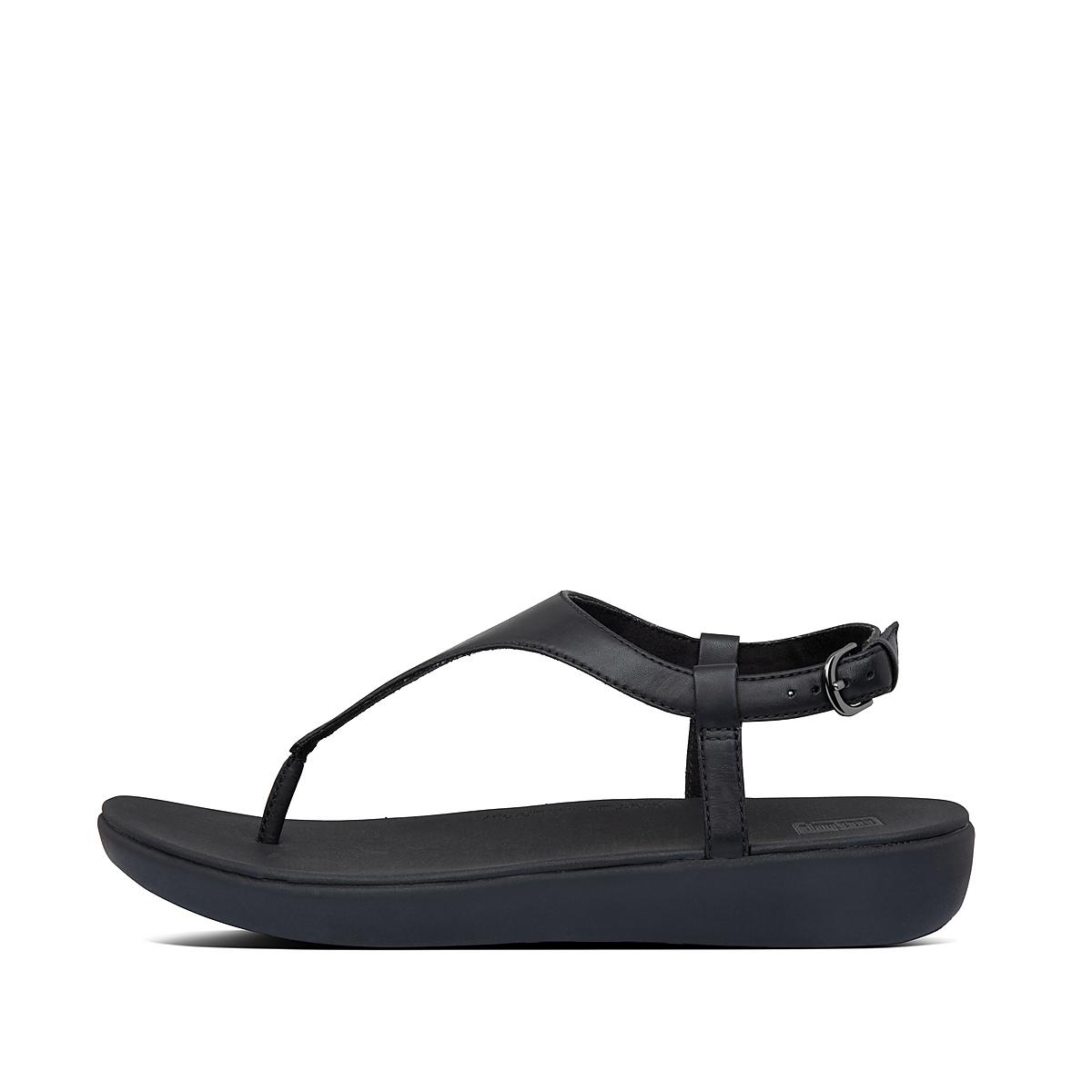 Black Women\'s Fitflop LAINEY Leather Back-Strap Sandals | BK0158632