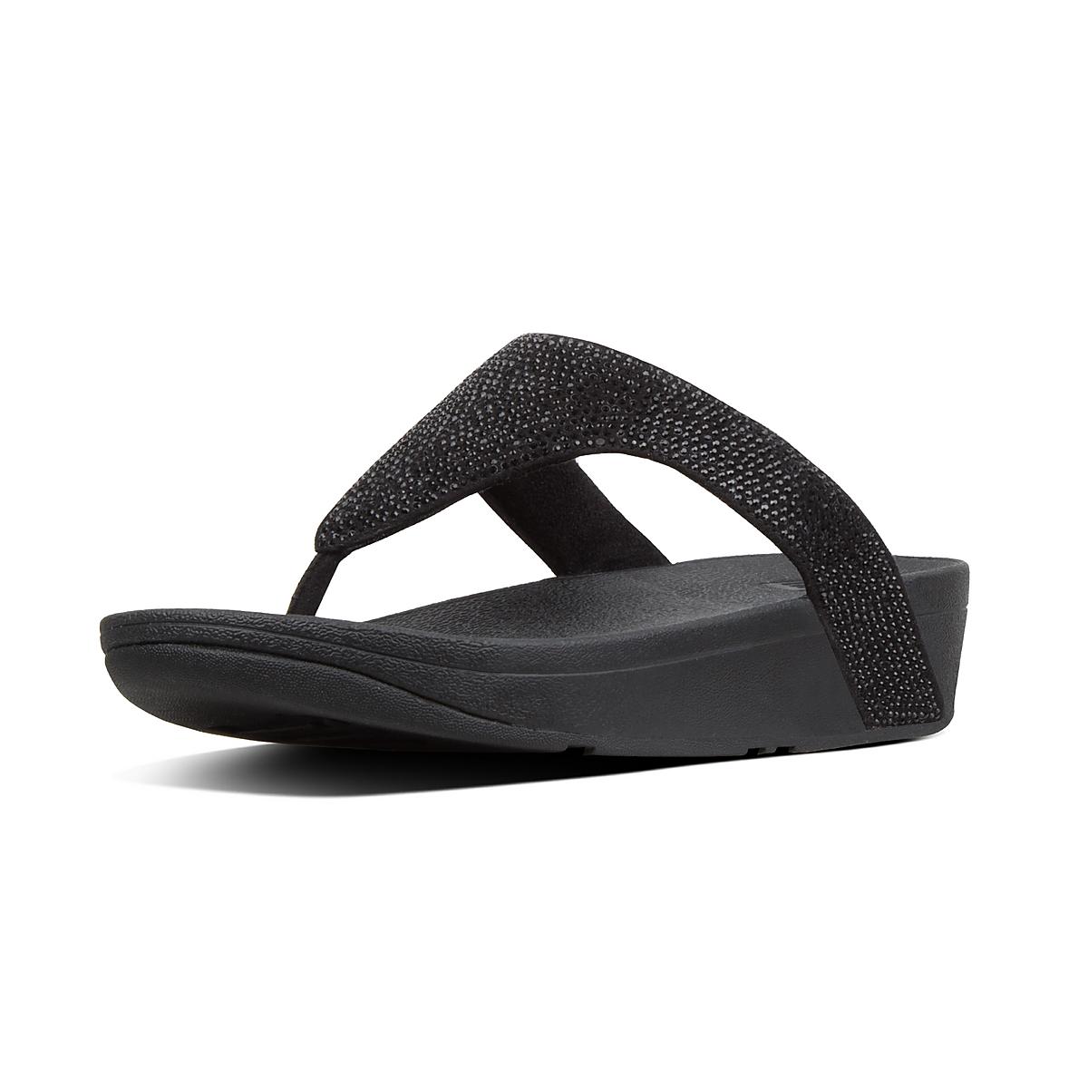 Black Women's Fitflop LOTTIE Shimmercrystal Toe-Post Sandals | TR7594382