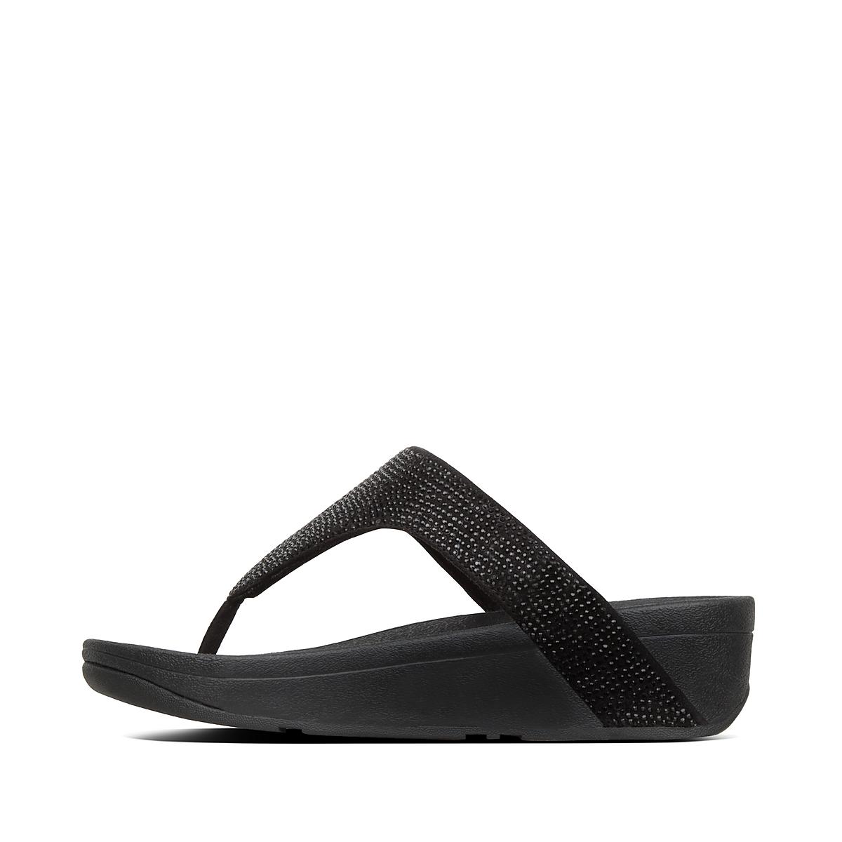 Black Women\'s Fitflop LOTTIE Shimmercrystal Toe-Post Sandals | TR7594382