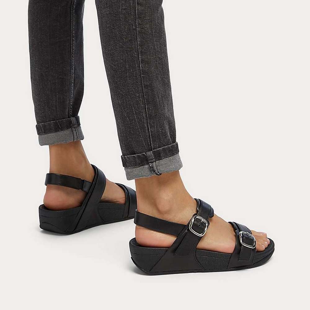 Black Women's Fitflop LULU Adjustable Leather Sandals | ID3192586