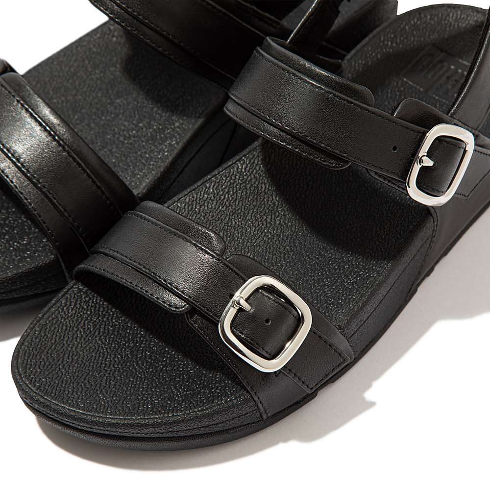 Black Women's Fitflop LULU Adjustable Leather Sandals | ID3192586