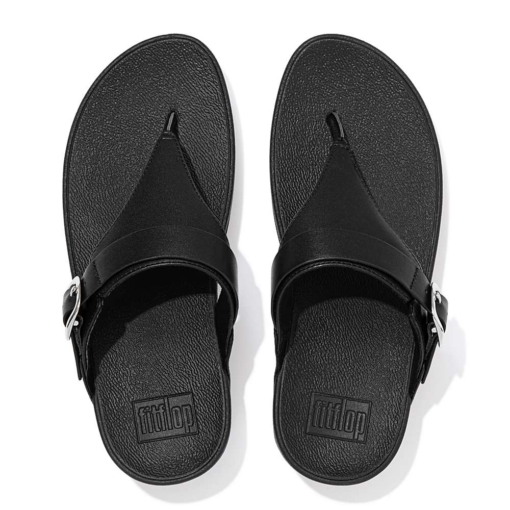 Black Women's Fitflop LULU Adjustable Leather Toe-Posts Sandals | IT6879254