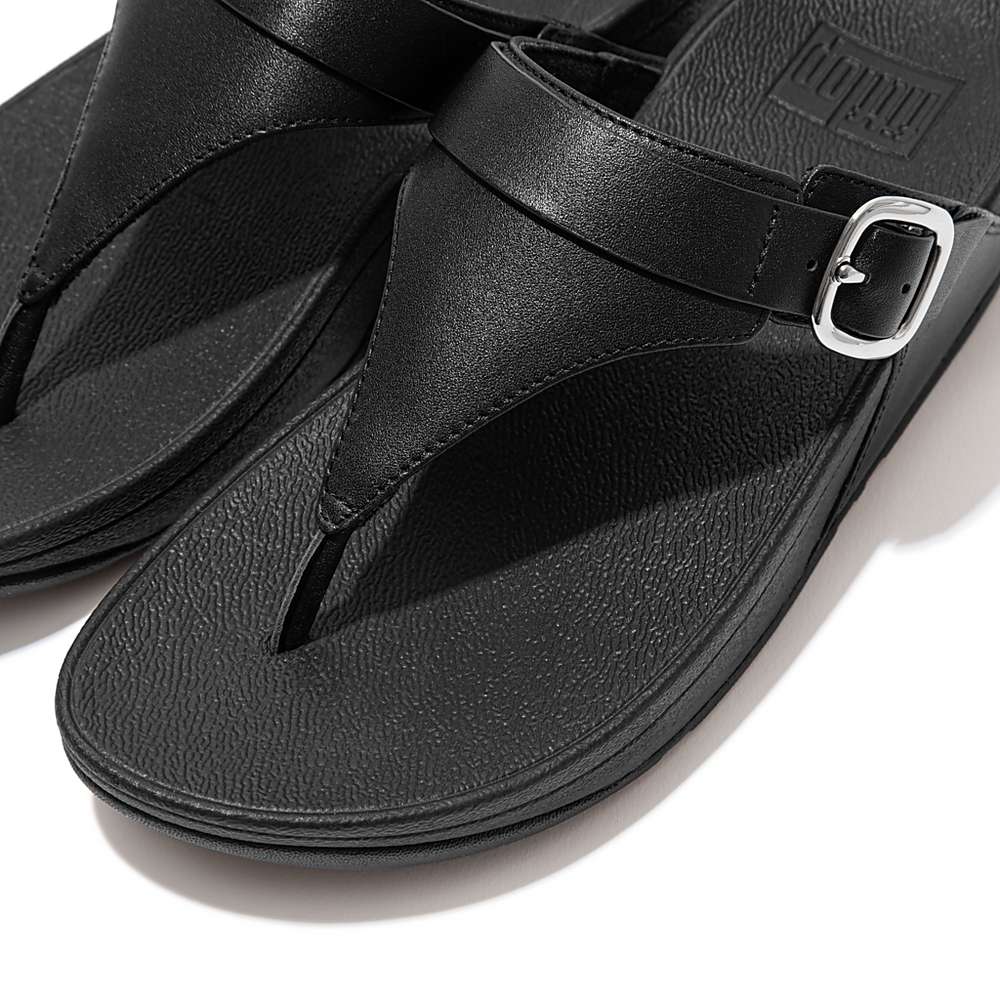 Black Women's Fitflop LULU Adjustable Leather Toe-Posts Sandals | IT6879254