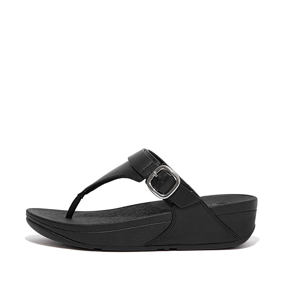 Black Women\'s Fitflop LULU Adjustable Leather Toe-Posts Sandals | IT6879254