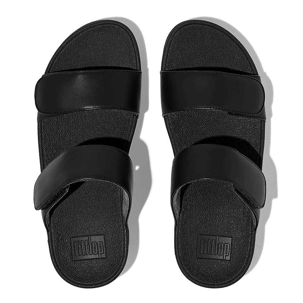 Black Women's Fitflop LULU Adjustable Leather Slides Sandals | JT1293584