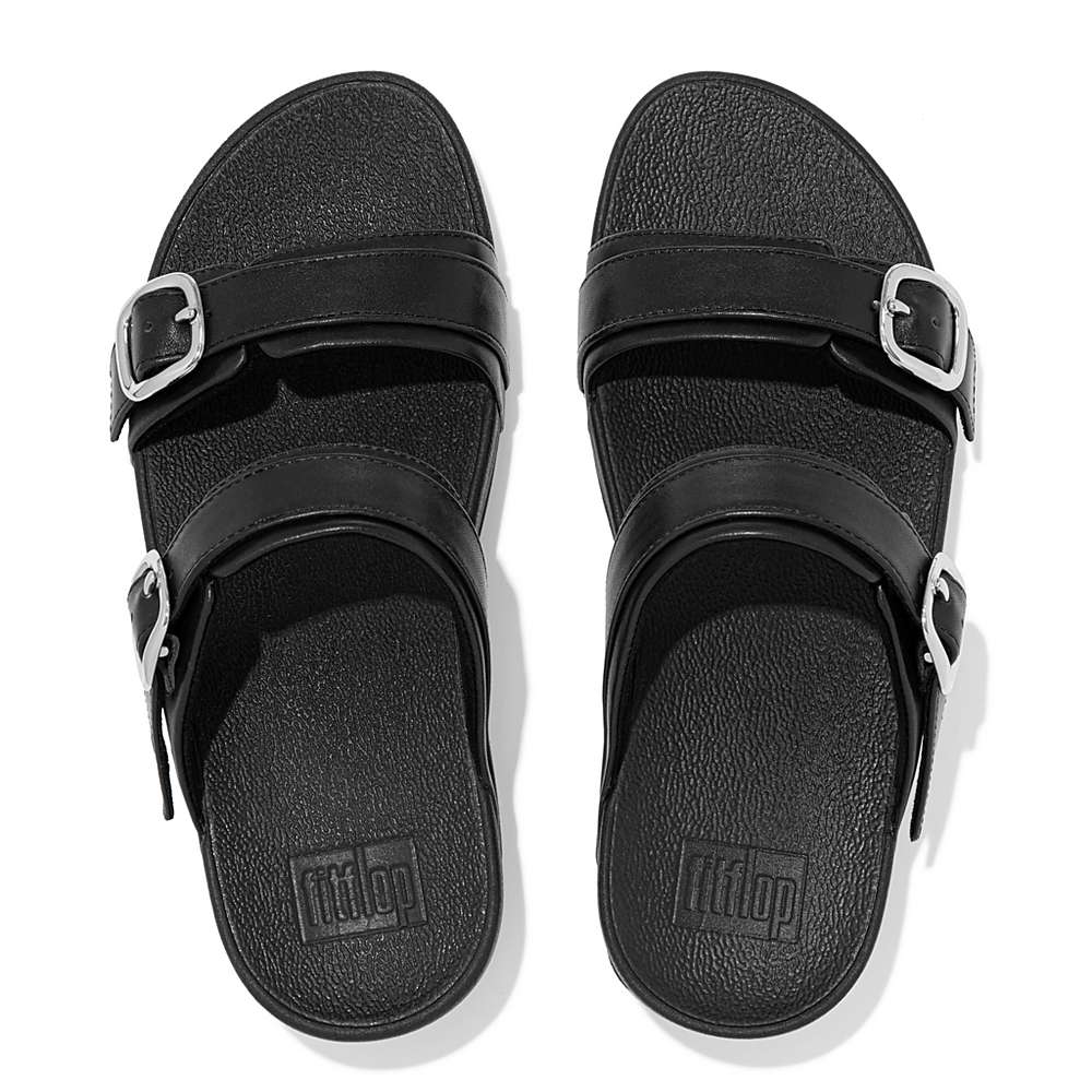 Black Women's Fitflop LULU Adjustable Leather Slides Sandals | TP4203978