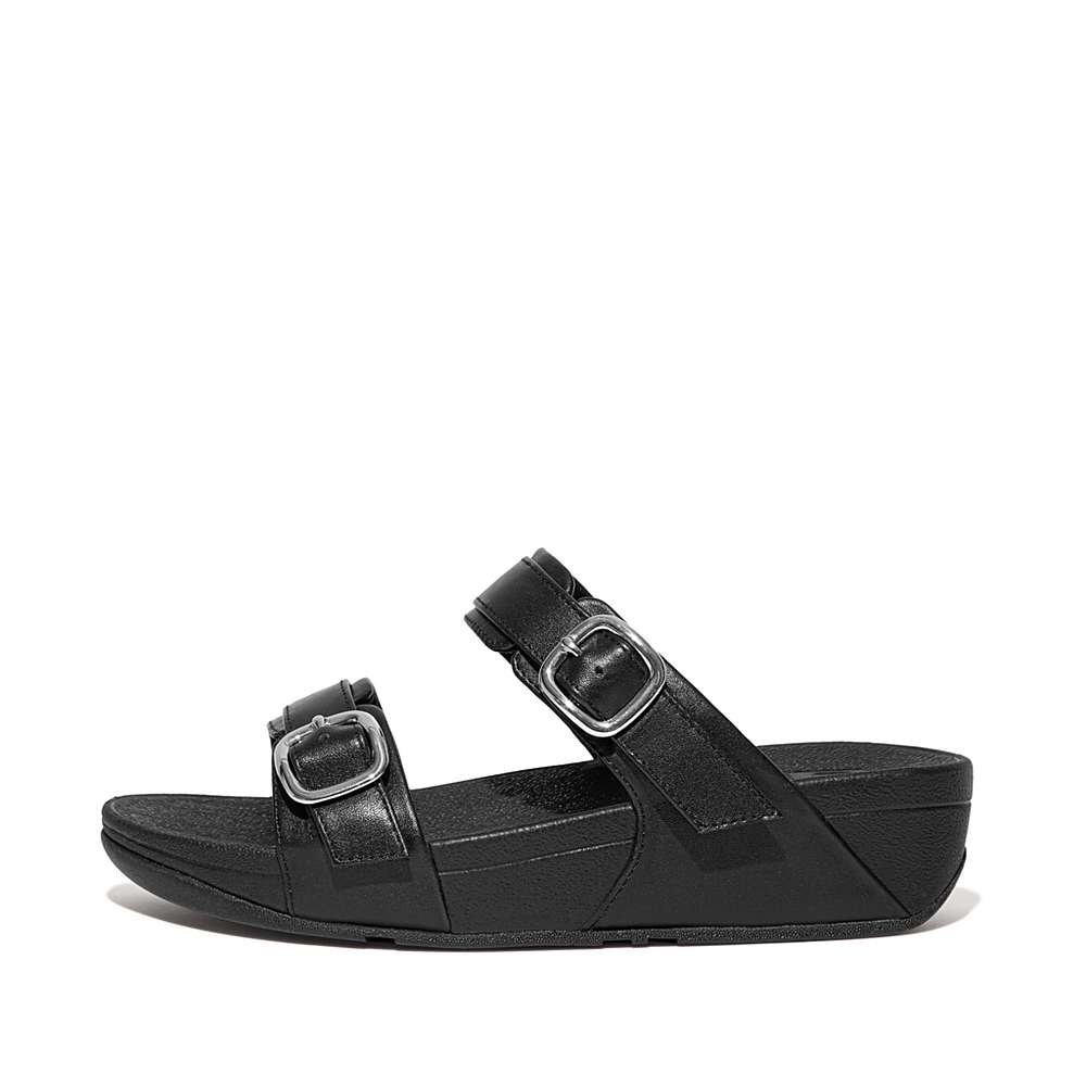 Black Women\'s Fitflop LULU Adjustable Leather Slides Sandals | TP4203978