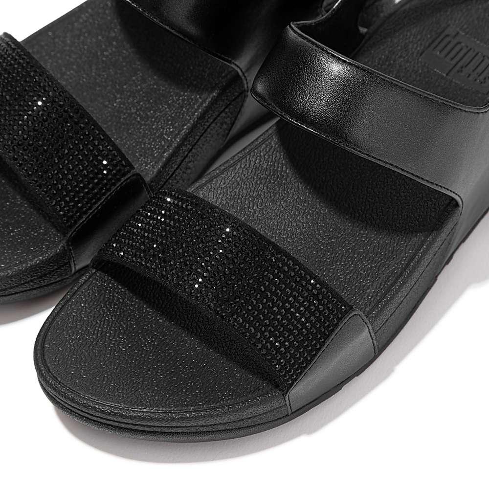 Black Women's Fitflop LULU Crystal Back-Strap Sandals | MU2653174