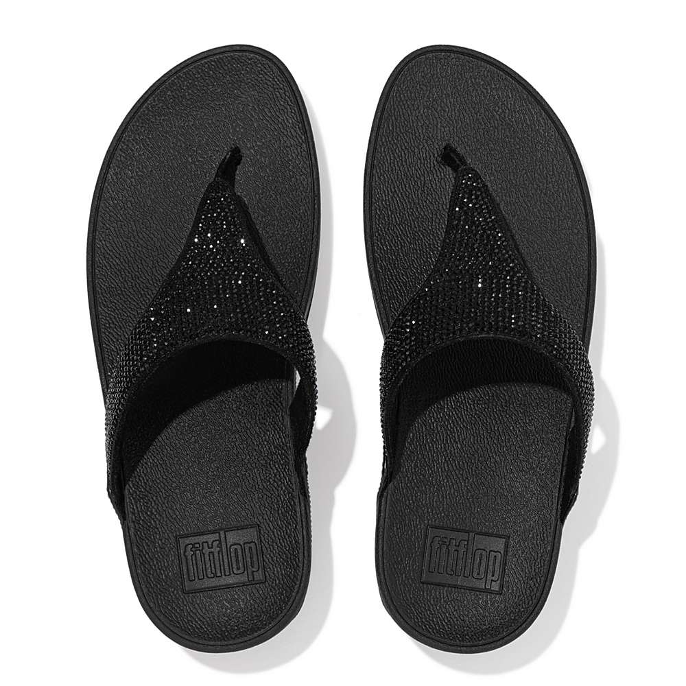 Black Women's Fitflop LULU Crystal Toe-Post Sandals | NW8974350