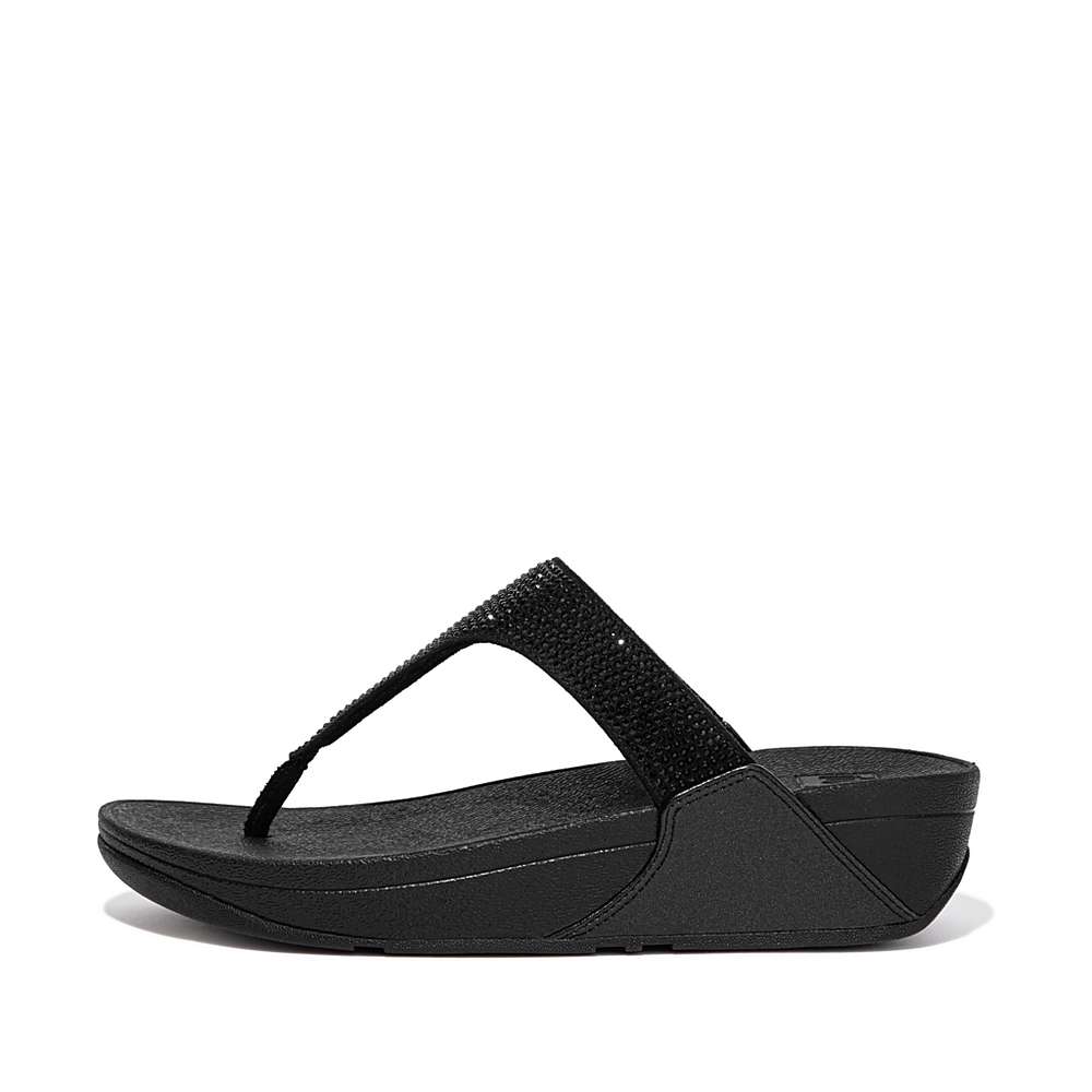 Black Women\'s Fitflop LULU Crystal Toe-Post Sandals | NW8974350