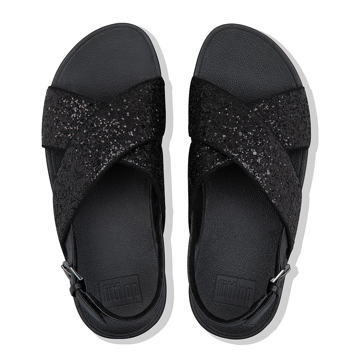 Black Women's Fitflop LULU Glitter Back-Strap Sandals | AV0486192