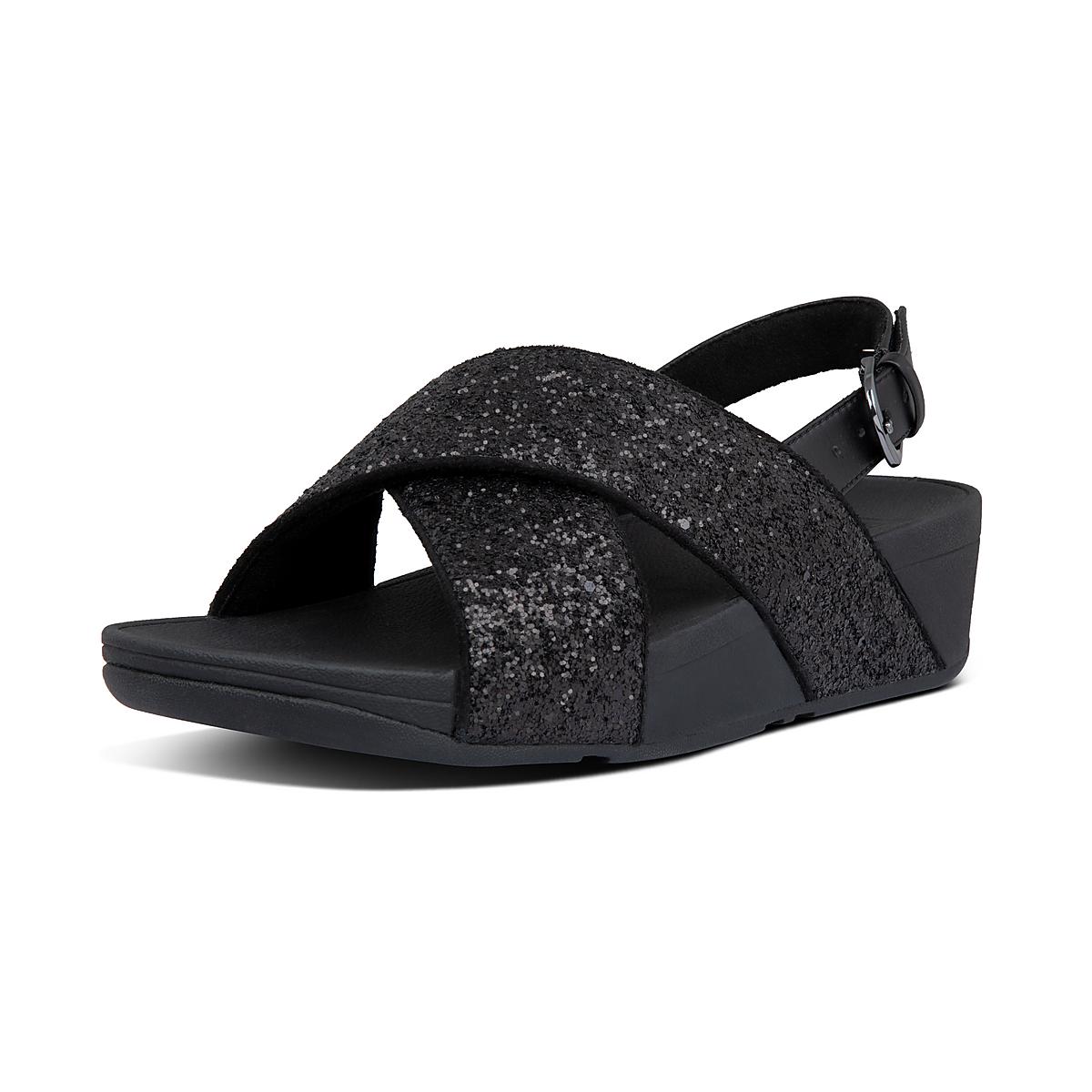 Black Women's Fitflop LULU Glitter Back-Strap Sandals | AV0486192