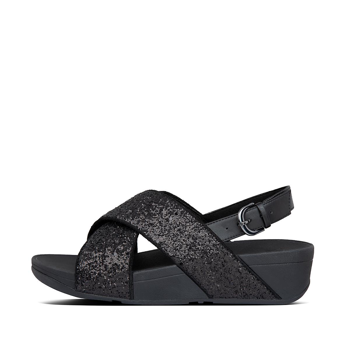 Black Women\'s Fitflop LULU Glitter Back-Strap Sandals | AV0486192