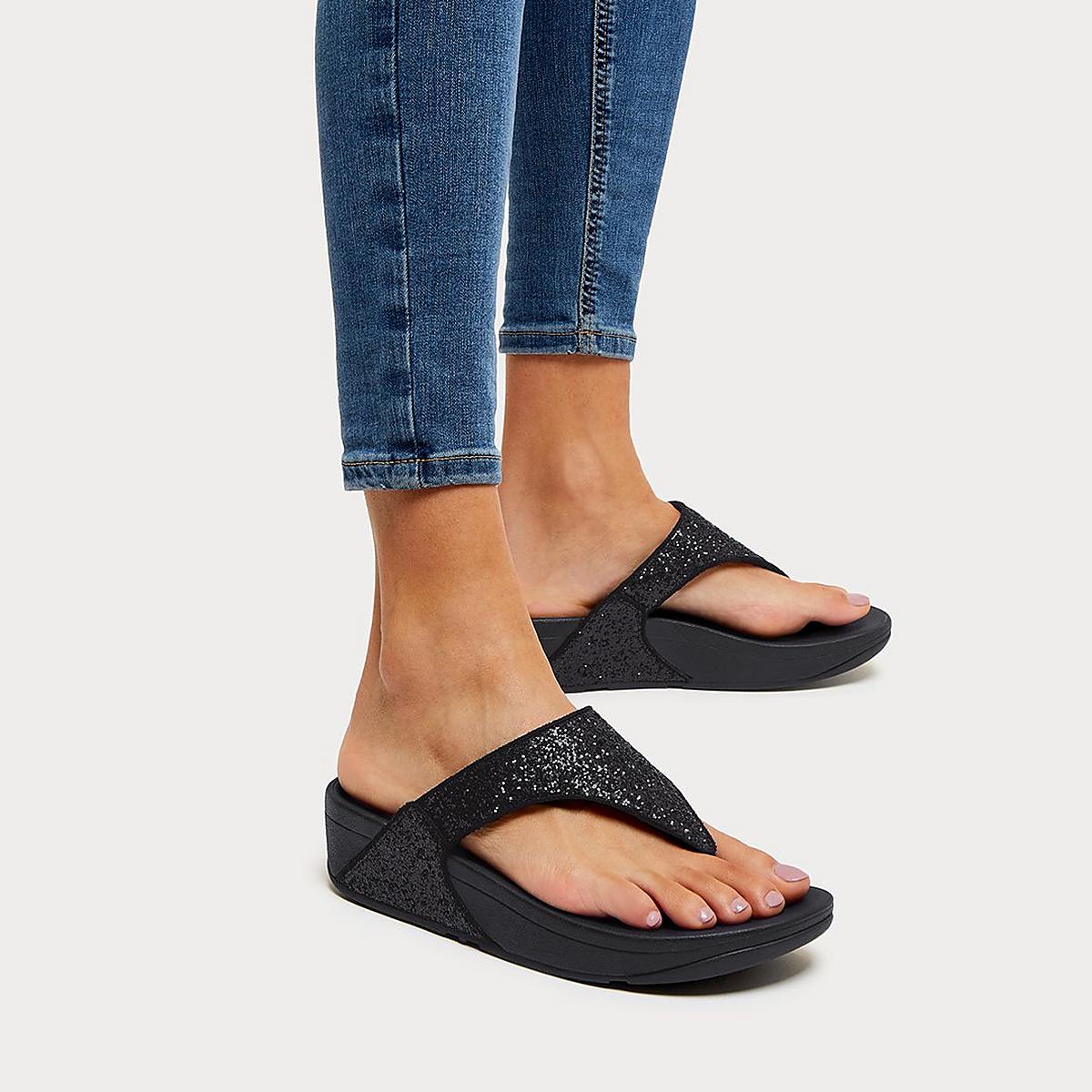 Black Women's Fitflop LULU Glitter Toe-Post Sandals | ZQ3728610