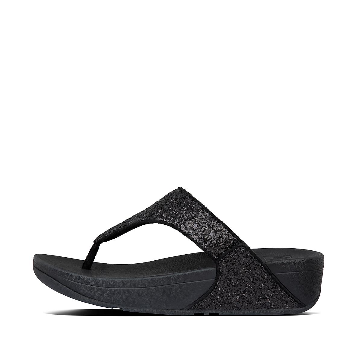 Black Women\'s Fitflop LULU Glitter Toe-Post Sandals | ZQ3728610