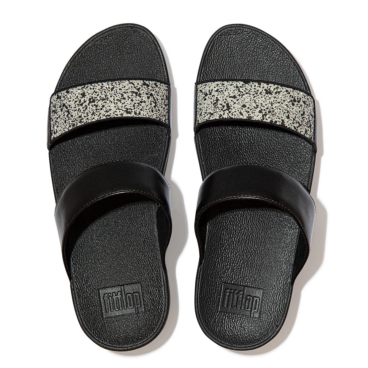 Black Women's Fitflop LULU Shimmer Splash Slides Sandals | AU4863715