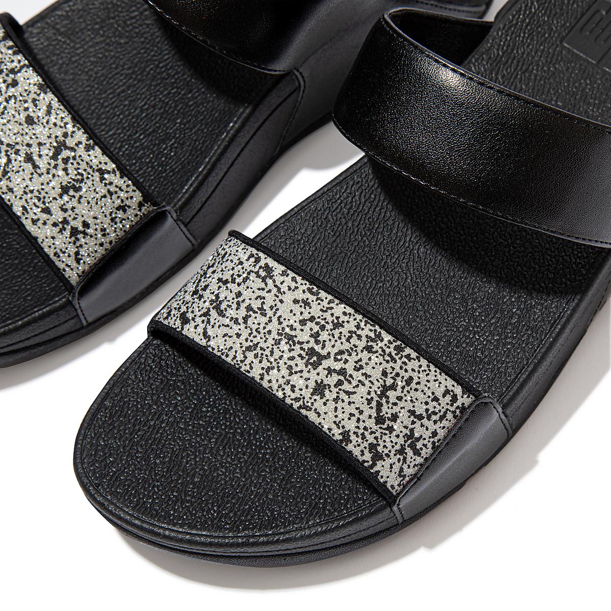 Black Women's Fitflop LULU Shimmer Splash Slides Sandals | AU4863715