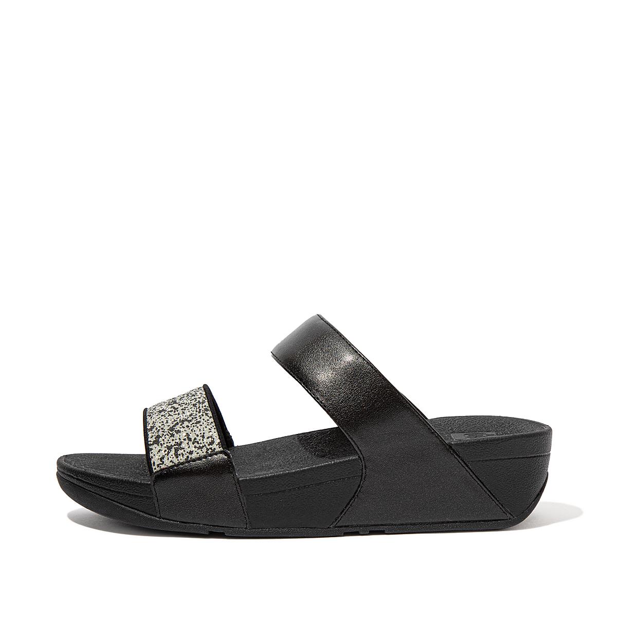 Black Women\'s Fitflop LULU Shimmer Splash Slides Sandals | AU4863715