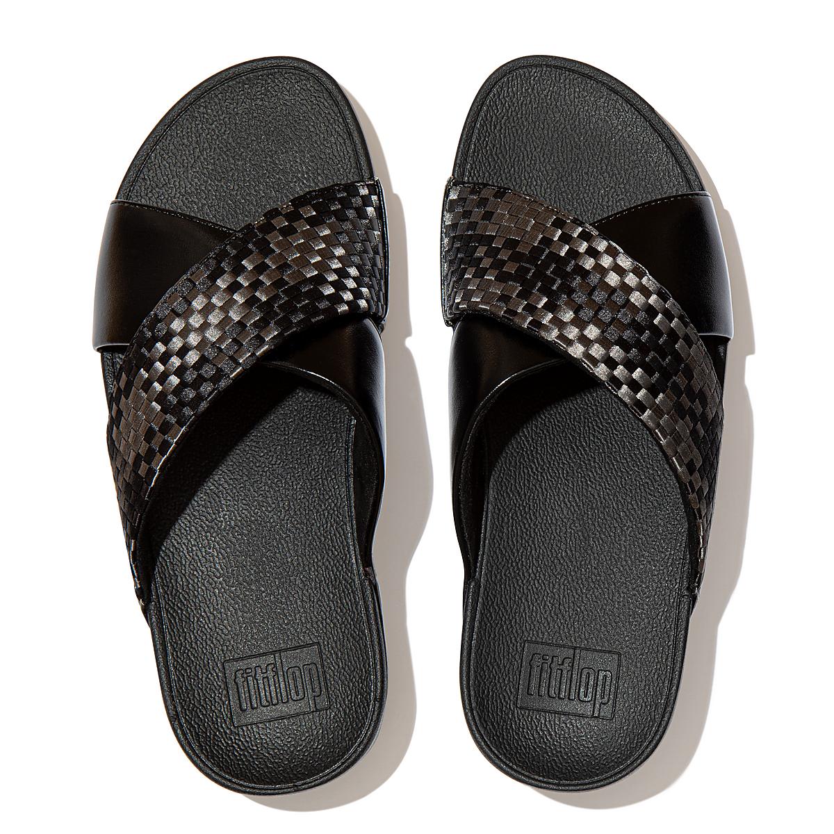 Black Women's Fitflop LULU Silky Weave Cross Slides Sandals | QK9786102