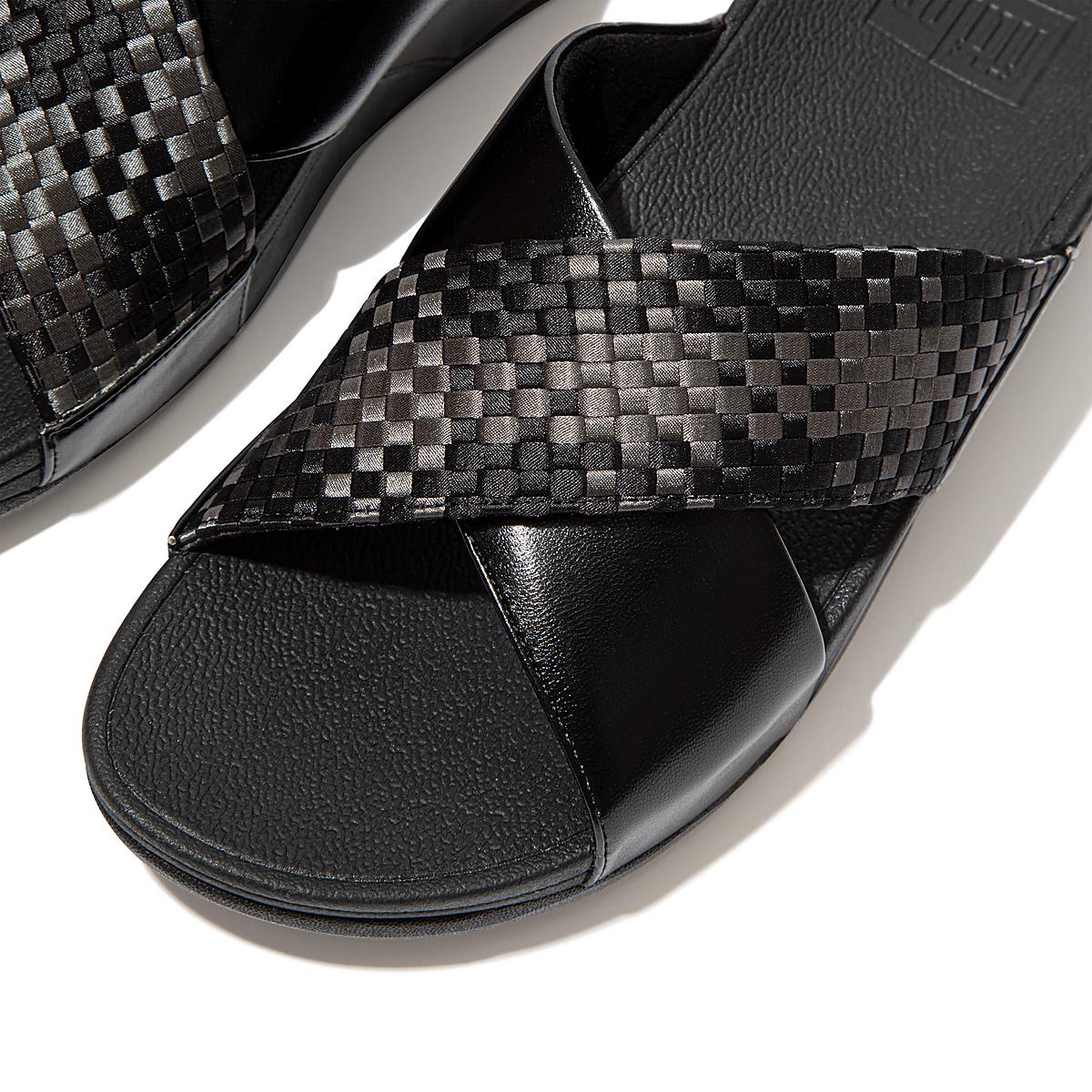 Black Women's Fitflop LULU Silky Weave Cross Slides Sandals | QK9786102