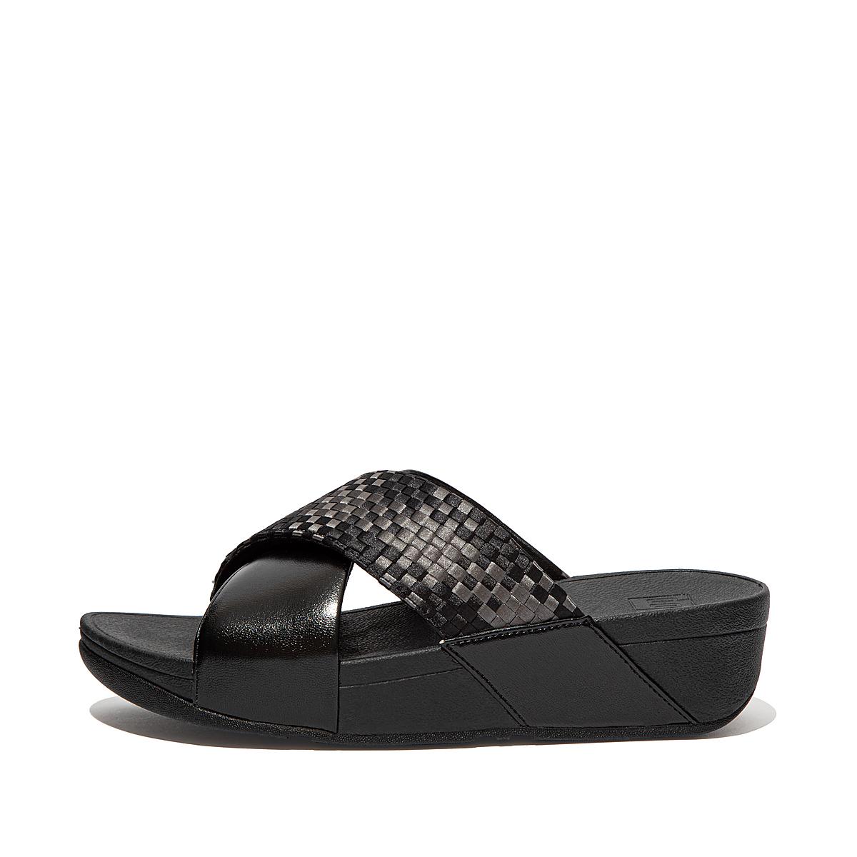 Black Women\'s Fitflop LULU Silky Weave Cross Slides Sandals | QK9786102