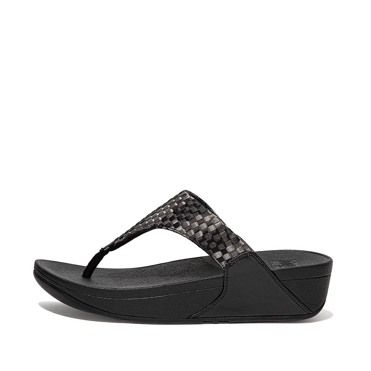 Black Women\'s Fitflop LULU Silky Weave Toe-Post Sandals | OJ2370916