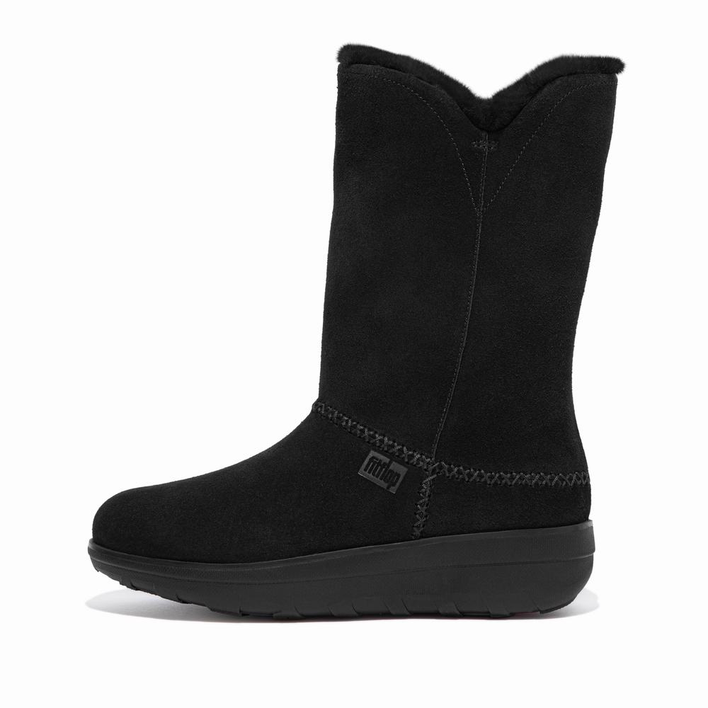 Black Women\'s Fitflop MUKLUK Shearling-Lined Suede Calf Boots Boots | DB5162908