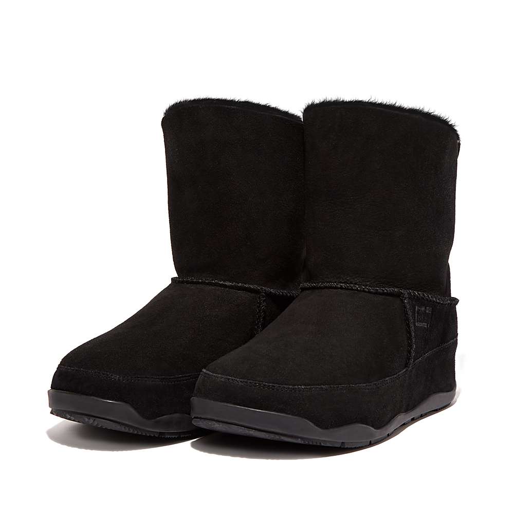 Black Women's Fitflop Original MUKLUK SHORTY Double-Faced Shearling Ankle Boots | BS0276543