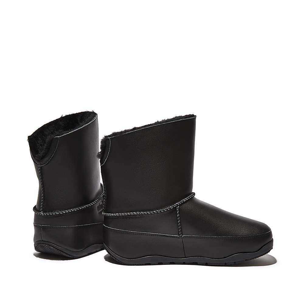 Black Women's Fitflop Original MUKLUK SHORTY Shearling-Lined Leather Ankle Boots | RT2596781