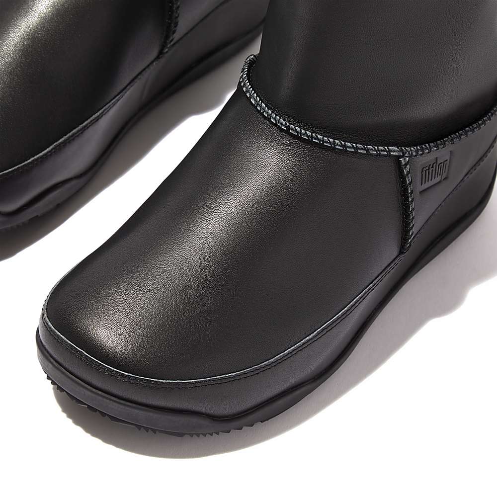 Black Women's Fitflop Original MUKLUK SHORTY Shearling-Lined Leather Ankle Boots | RT2596781