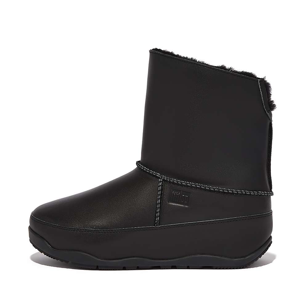 Black Women\'s Fitflop Original MUKLUK SHORTY Shearling-Lined Leather Ankle Boots | RT2596781