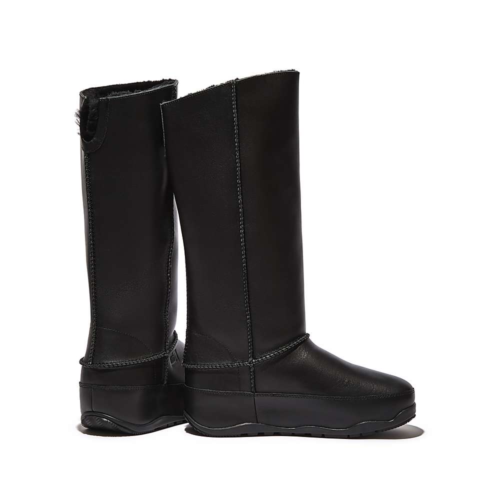 Black Women's Fitflop Original MUKLUK Shearling-Lined Leather Calf Boots Boots | HM0321985